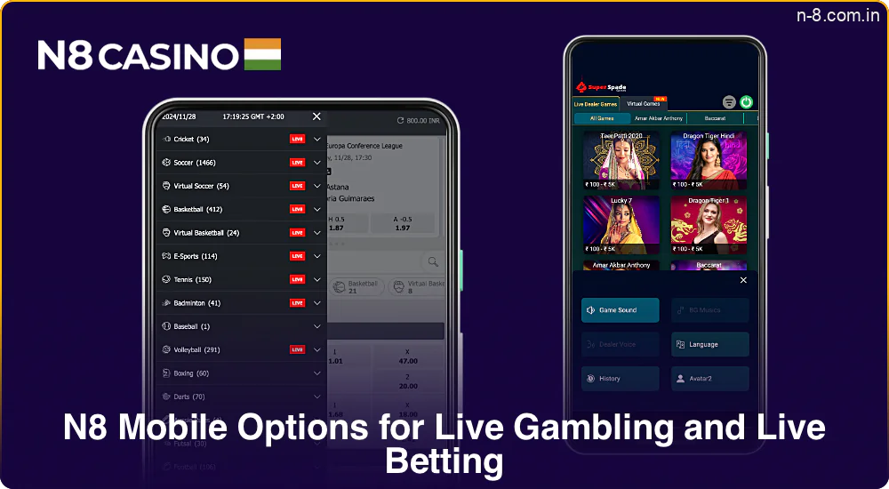 Mobile Options for Live Betting and Gambling at N8