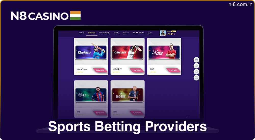 Multiple sports betting providers are available to Indian users in N8