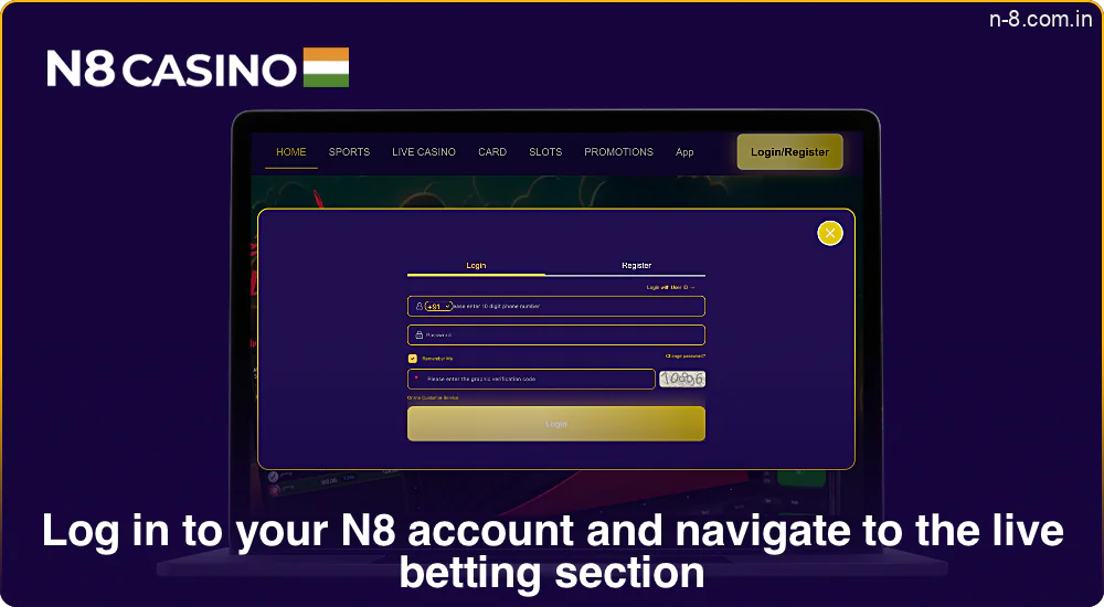 Sign in to your N8 account and go to live betting