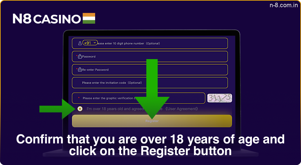 Confirm your age and click 'Register' to create an account