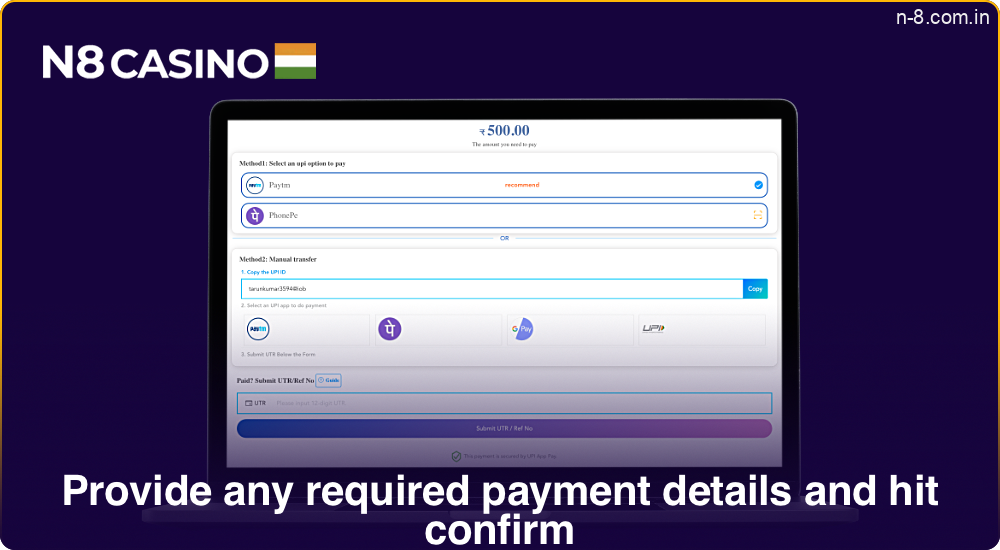 Fill in payment details and press confirm