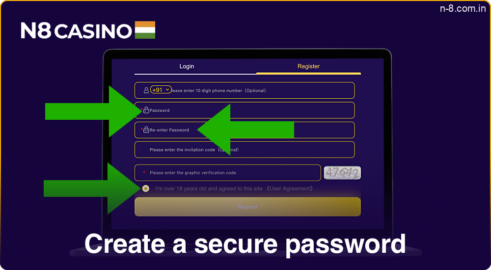 Set a strong password and accept the terms and conditions